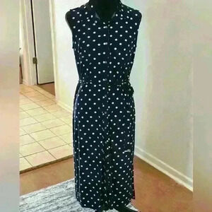 Tommy Hilfiger Blue w/ White & Red Polka Dots Sleeveless Collared Midi Dress
